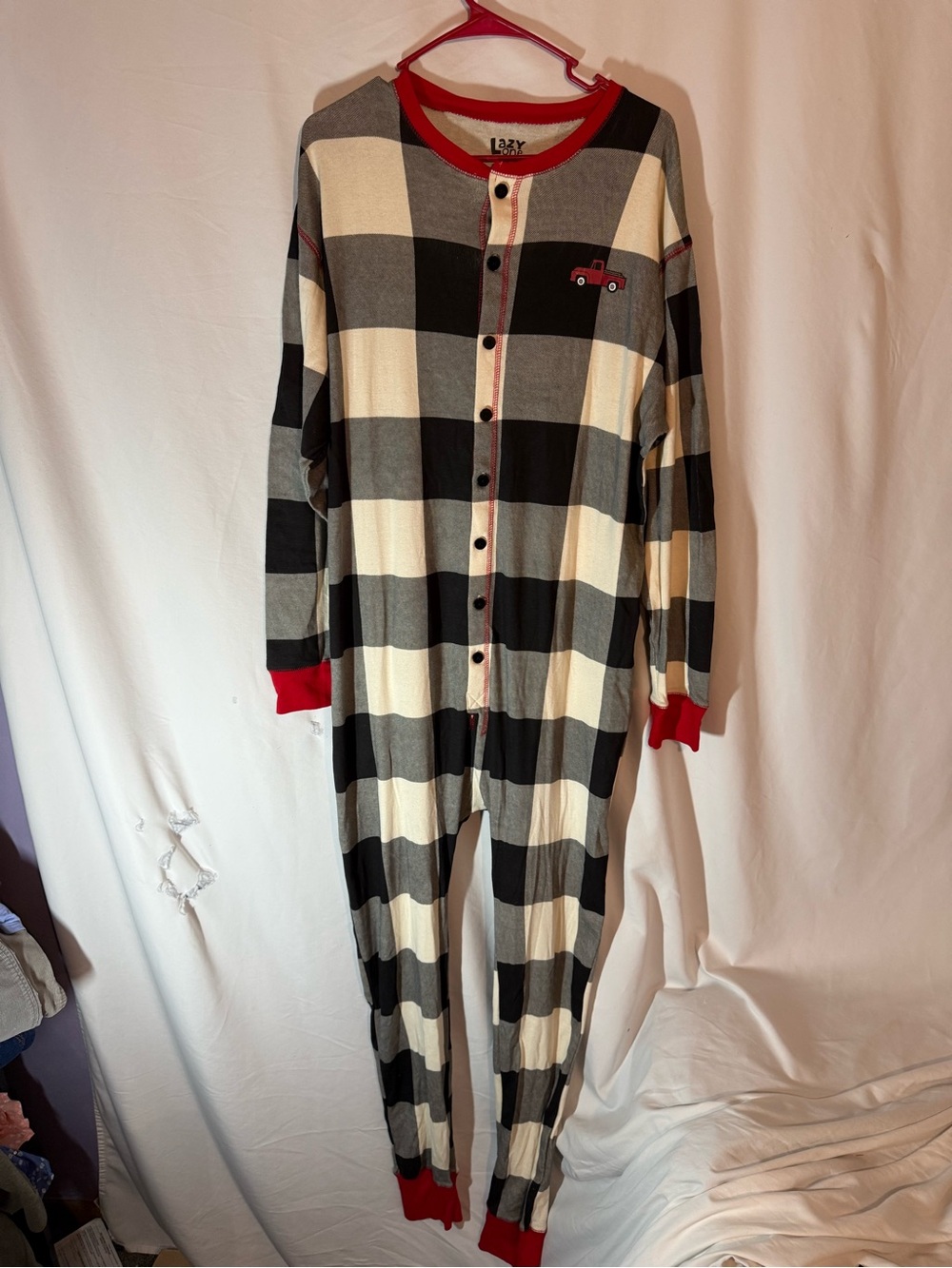Lazy One XL Christmas Buffalo Plaid Union Suit Pajamas Tailgate Drop Seat Onesie